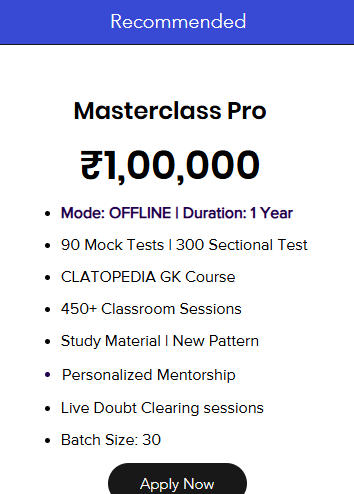 Masterclass Pro ₹1,00,000  Mode: OFFLINE | Duration: 1 Year - offered by CLAT LEGALIGHT Patna