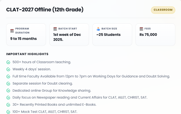 CLAT-2027 OFFLIEN (12th grade ) - offered by CLATutor Bengaluru