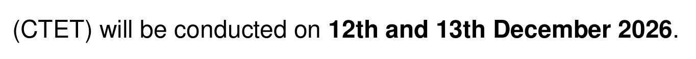 Excerpt from CBSE's 14 September 2026 notice stating CTET will be conducted on 12 and 13 December 2026