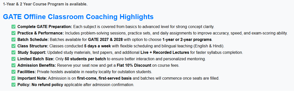 GATE 2027-28 & PSUs Offline-Classroom Coaching - offered by Engineers Institute Eii Delhi