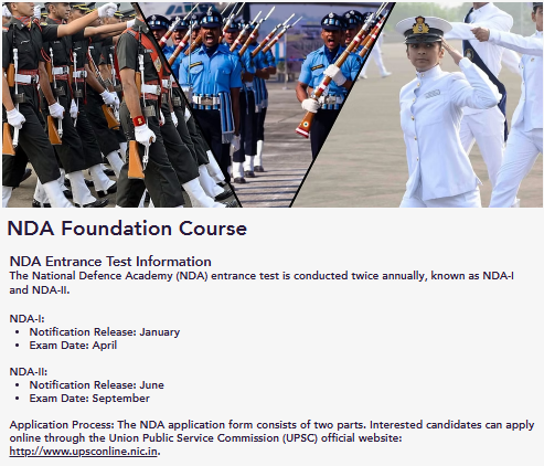  NDA Foundation Course 1 Year Course  - offered by I.M.A Defence Academy Ahmedabad