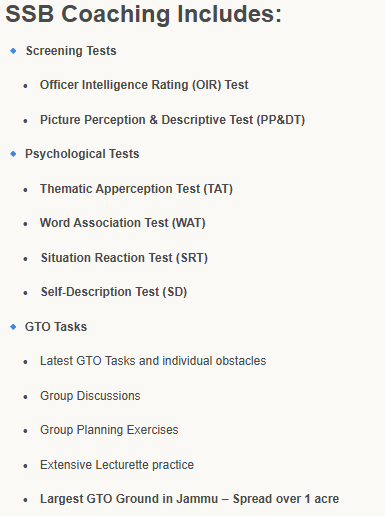 SSB Coaching Includes - offered by LAXYA CAREER & DEFENCE ACADEMY Ahmedabad 