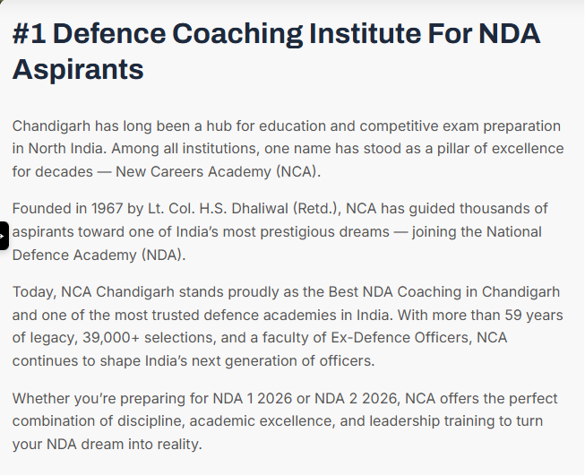 NDA Foundation Batch  - offered by NCA Chandigarh 