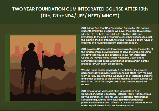 TWO YEAR FOUNDATION CUM INTEGRATED COURSE AFTER 10th - offered by Officers Career Academy Pune 