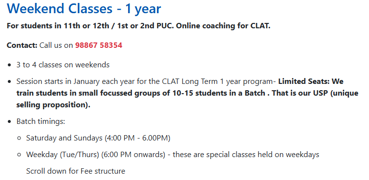 Weekend Online CLAT Classroom Courses - offered by Paradygm Law  Bengaluru