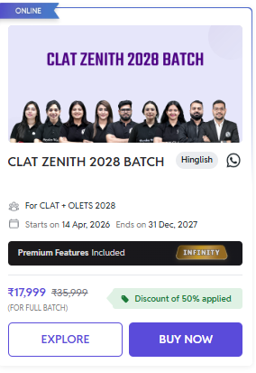 CLAT ZENITH 2028 BATCH - offered by Physics Wallah AILET Online Coaching
