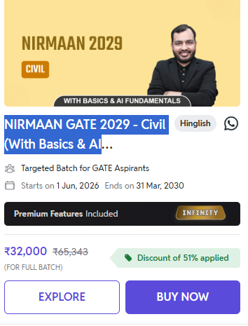 NIRMAAN GATE 2029 - Civil (With Basics & AI - offered by Physics Wallah GATE Online Coaching