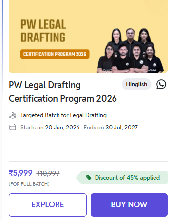 PW Legal Drafting Certification Program 2026 - offered by Physics Wallah Judiciary Online Coaching