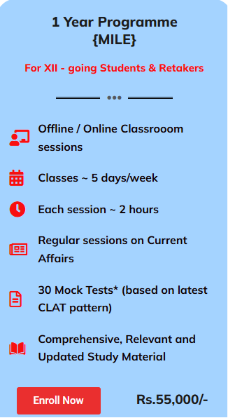 CLAT CLASSROOM COACHING1 Year Programme {MILE} - offered by R.A.C.E. Bhopal