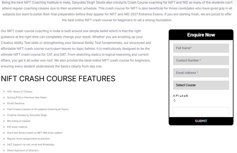 NIFT CRASH COURSE COACHING - offered by Sanyukta Singh Studio Dwarka Mor Delhi 