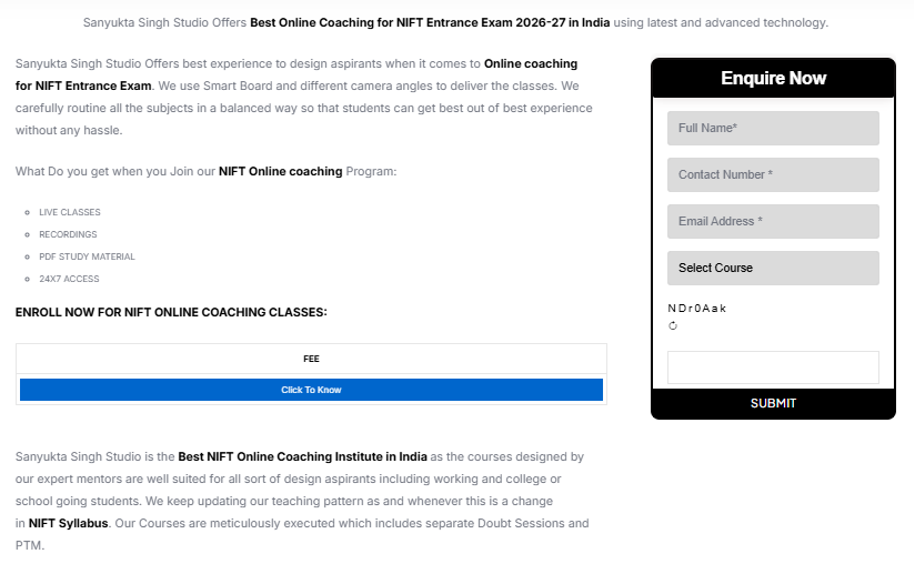 NIFT ONLINE COACHING - offered by Sanyukta Singh Studio Dwarka Mor Delhi 