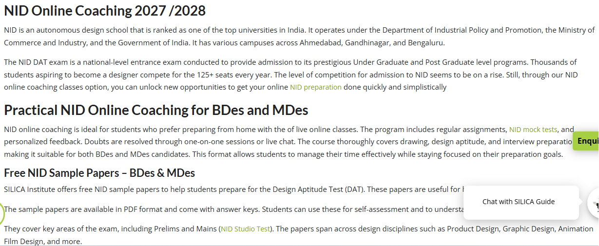 NID Online Coaching 2027 /2028 - offered by SILICA Preet Vihar, New Delhi