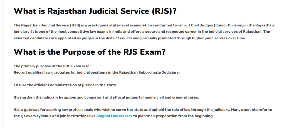 What is Rajasthan Judicial Service (RJS)? - offered by Singhal Law Classes Jaipur 