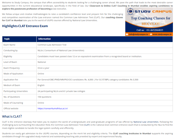 CLAT - offered by STUDY CAMPUS Mumbai