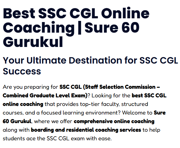Best SSC CGL Online Coaching | Sure 60 Gurukul - offered by Sure 60 Gurukul Haryana 