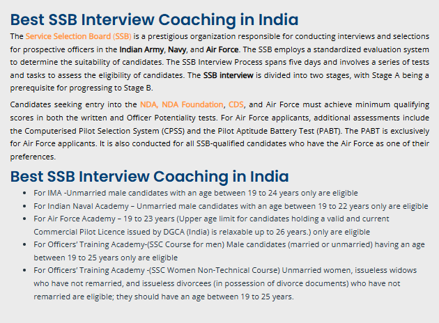 SSB Course - offered by The Senaabhyas Educational Center Agra
