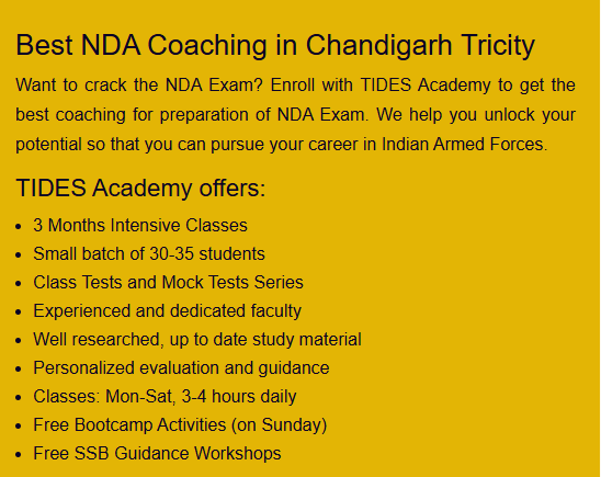 Best NDA Coaching in Chandigarh Tricity - offered by TIDES Academy Chandigarh 
