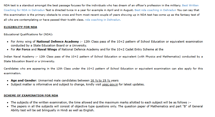NDA - offered by Warriors Defence Institute Dehradun